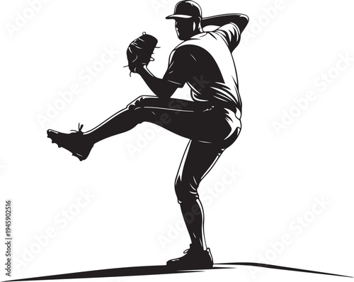 Baseball pitcher throwing fastball vector silhouette