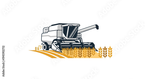 Harvesting machine collecting golden wheat.