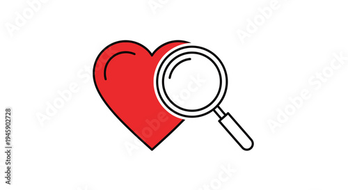 Heart with magnifying glass icon.