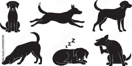 Dog Silhouette Vector Set - Diverse Canine Breed Icon Collection