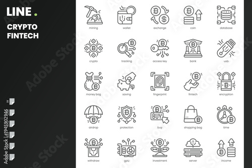 Crypto Fintech Icon pack for your website, mobile, presentation, and logo design. Crypto Fintech Icon outline design. Vector graphics illustration and editable stroke.