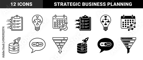 Hybrid business productivity and data management symbols featuring clipboard task lists flowcharts calendar analytics and growth metric integration