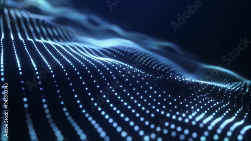 Abstract blue digital wave motion of glowing dots creating futuristic technology background footage