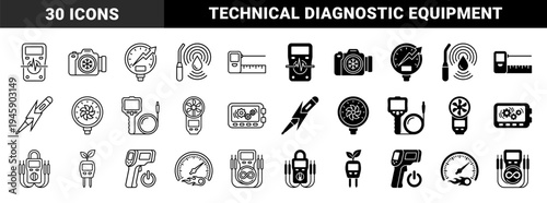 Measurement and Diagnostic Tool Symbols Featuring Hybrid Industrial Sensor Designs with Integrated Digital Displays and Analog Gauge Elements