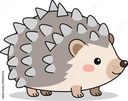 Cute cartoon hedgehog with grey quills and pink cheeks Black outline coloring book