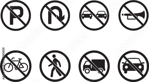 No parking and traffic prohibition signs on white background