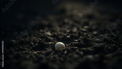 tenet. A single seed buried in dark, rich soil with subtle highlights. gardening catalogs, home-decor guides, designed for home decor and floral branding, used by operations managers.