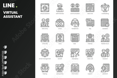 Virtual Assistant Icon pack for your website, mobile, presentation, and logo design. Virtual Assistant Icon outline design. Vector graphics illustration and editable stroke.