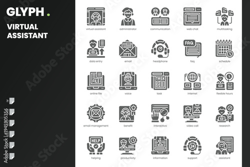 Virtual Assistant Icon pack for your website, mobile, presentation, and logo design. Virtual Assistant Icon solid design. Vector graphics illustration and editable stroke.