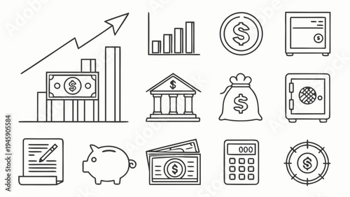 Minimal Financial Line Icons – Money, Banking and Investment Vector Pack