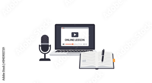 Laptop with online lesson on screen.