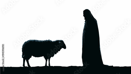 silhueta de jesus cristo com ovelha isolado sobre fundo branco conceito religioso do bom pastor