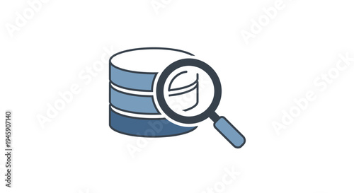 Magnifying glass on database cylinder.