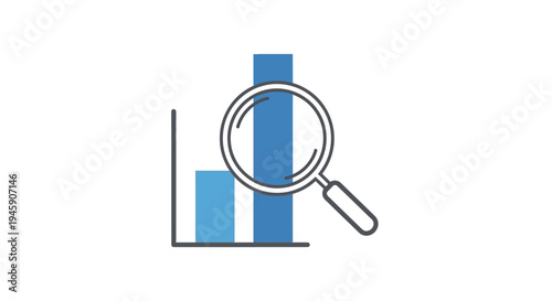 Magnifying glass over bar chart graph.
