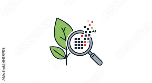 Magnifying glass with colorful squares.