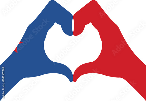 two hands making heart shape silhouette with blue and red flag colors vector illustration for national day unity and love