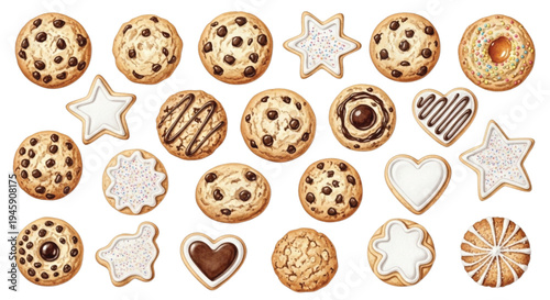 Watercolor Cookie Collection Chocolate Chip Sugar Cookies Star Heart Biscuit Set