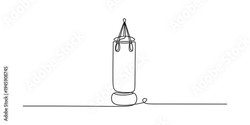 Single continuous line art illustration of a punching bag for boxing and fitness training Vector, illustration