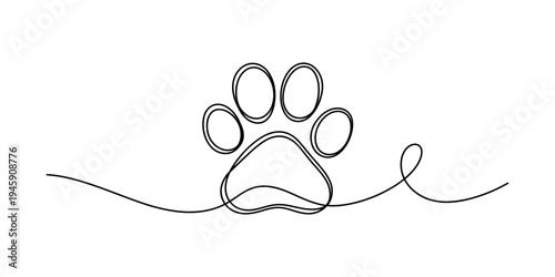 A continuous single line drawing of a dog's paw print, showcasing a minimalist and artistic style Vector, illustration