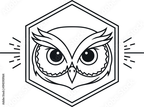 A wise and intelligent owl head emblem showcasing a modern minimalist design, perfectly suited as a sophisticated logo for educational or intellectual branding purposes.