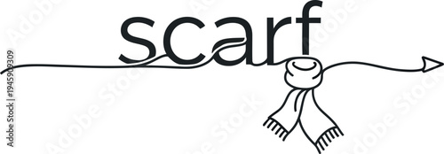 Minimalist black line art design cleverly integrates the word scarf with a simple illustration of the folded garment creating a stylish logo concept.