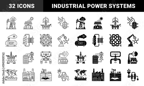 Heavy Industry and Sustainable Energy Systems Concept Integrating Oil Drilling Solar Power Wind Turbines and Chemical Processing Facilities