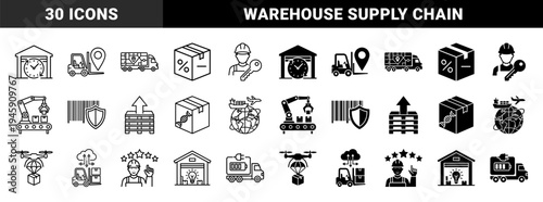 Logistics and supply chain management hybrid icons featuring smart warehouse automation delivery drone forklift tracking and sustainable electric freight transport