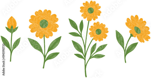 Vibrant Coreopsis Floral Embroidery Sticker Set for Gift Box Decoration