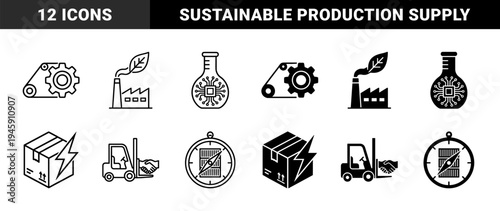 Industrial Supply Chain and Sustainable Production Hybrid Concept Featuring Factory Leaf Logistics Handshake and Circuit Flask Designs