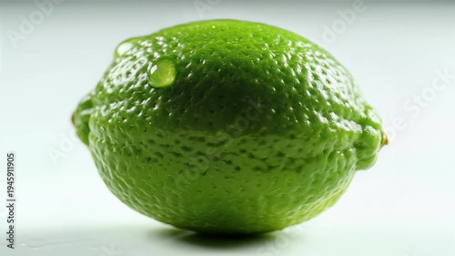 Vibrant green citrus fruit with textured peel on white surface