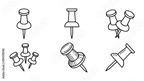 Push Pin Vector Icons Office and Stationery Tools Isolated on PNG Background, push pin, pin icon, thumbtack, vector pin, office icon, stationery icon, vector icon, line art, minimal icon, icon set, 