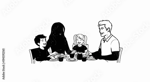 Diverse family joyfully sharing a meal together at a table