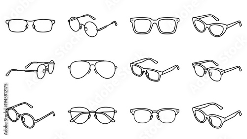 Eyeglasses Vector Icon Pack Set of 12 Different Glasses Isolated on PNG Background, eyeglasses, glasses, spectacles, eyewear, eyeglasses icon, glasses icon, spectacles icon, eyewear icon,