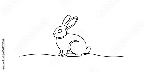 A continuous line art drawing of a sitting rabbit with long ears on a white background Vector, illustration