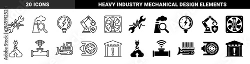 Industrial Smart Maintenance and Manufacturing Hybrid Icons Featuring Robotic Arms With Shields Pressure Gauges With Bolts and Cloud Hook Cranes