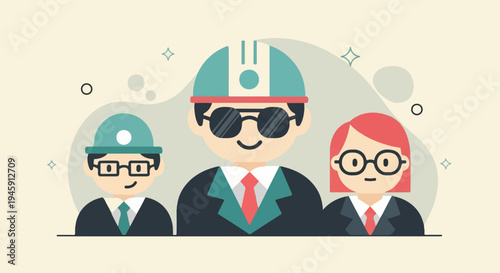 Diverse team with hard hats and glasses, business attire