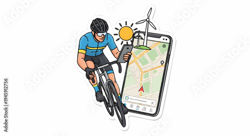 Cycling navigation, cyclist with smartphone GPS map
