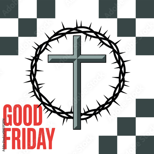 A symbolic illustration of a cross surrounded by a crown of thorns on Good Friday