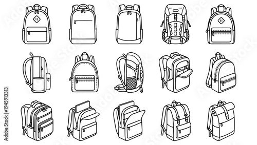 Backpack Vector Icon Pack School and Travel Bags Isolated on PNG Background, backpack, backpack icon, backpack vector, school backpack, school bag, travel backpack, hiking backpack, student backpack, 