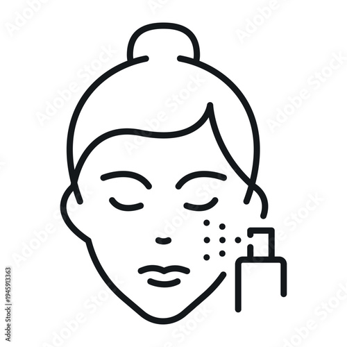 Face mist icon showing a woman applying face mist on her skin in a minimalistic style with clear lines and simple design features