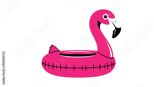 Bright pink flamingo pool float toy with black and white details for swimming pool fun and tropical summer vibes.