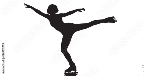 Ice Skater Silhouette Elegant vector graphic illustration captures the dynamic silhouette of a professional figure skater gracefully executing a challenging one-leg arabesque on ice.