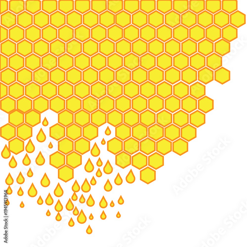 Golden honey drips into perfect hexagonal honeycomb