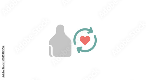 Recycling symbol with heart icon.