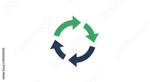 Recycling symbol with three arrows.