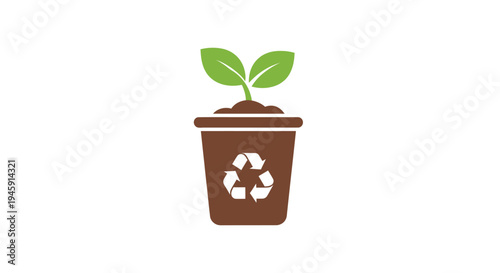 Recycling symbol with green sprout growing.