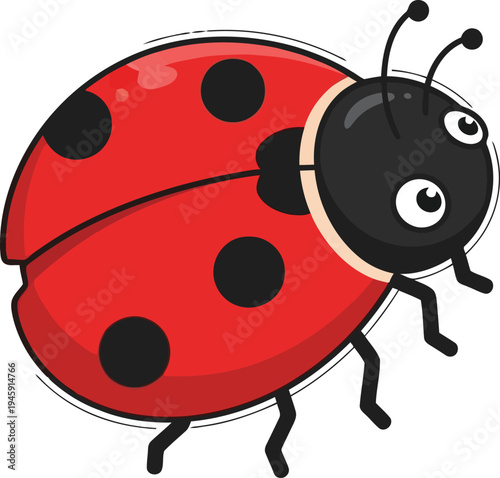 Cartoon ladybug with Black outline coloring book black spots on red shell and black head