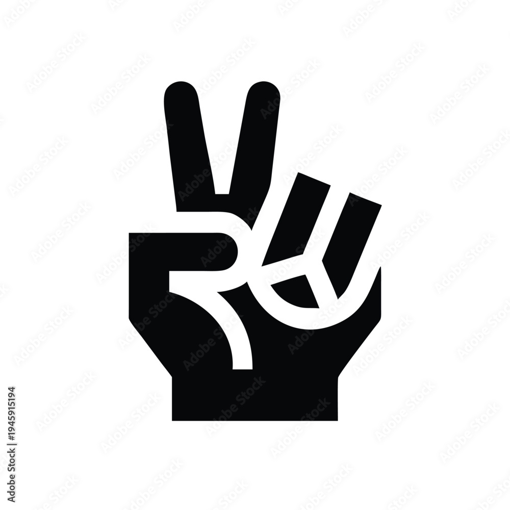 Obraz premium Peace hand symbol illustration, simple black and white vector graphic