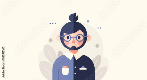 Flat design illustration of a man with glasses and a beard