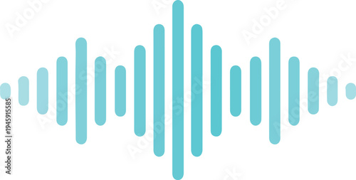 Abstract teal sound wave equalizer illustration on a white background, audio signal frequency concept.
